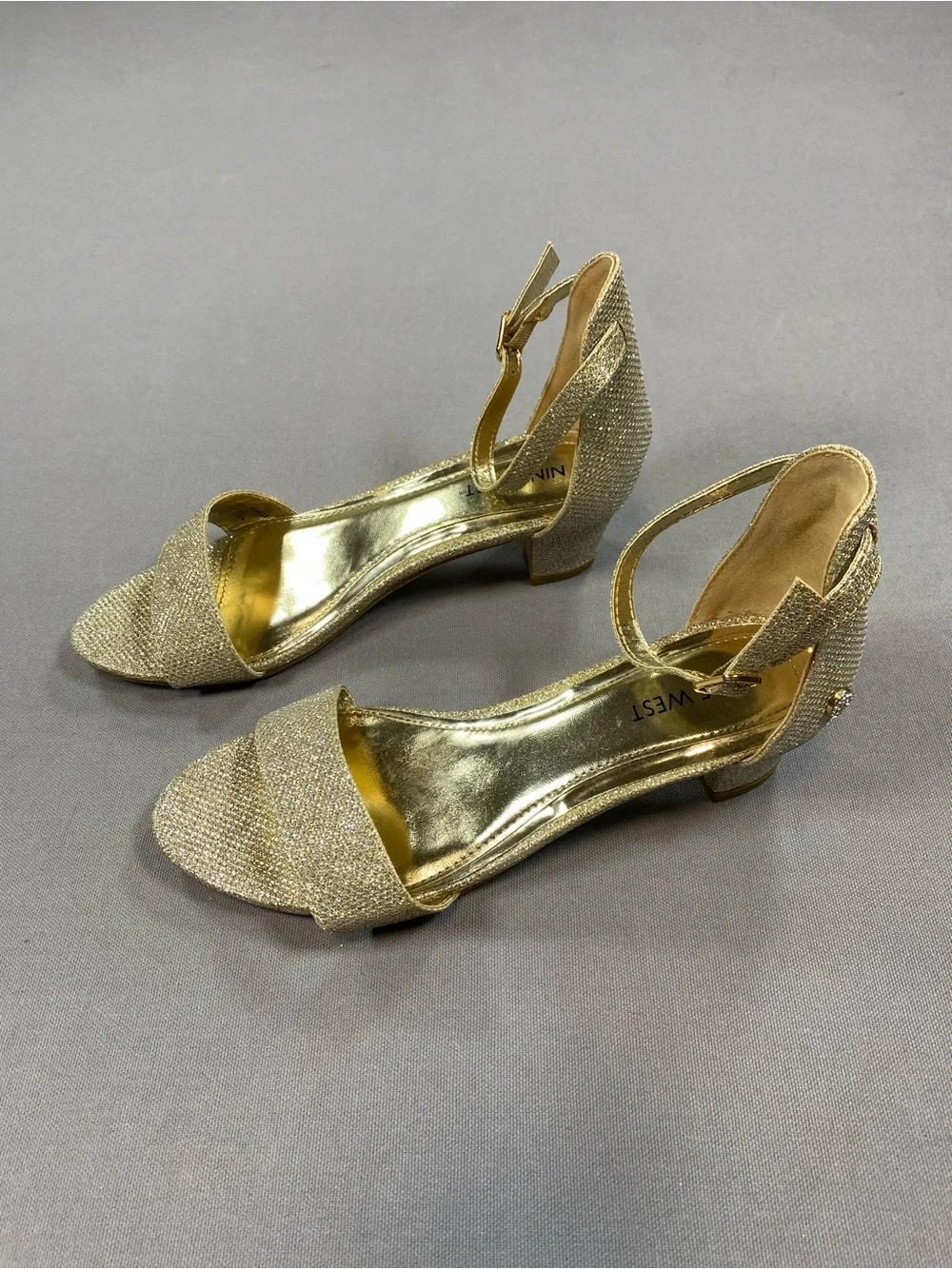 Nine West Gold Glitter Open-Toe Ankle Strap Sandals
